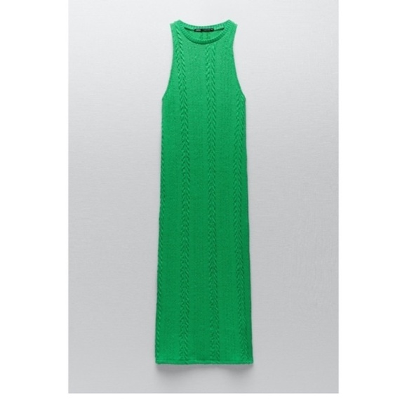 Zara Women’s Green Long Sleeveless Cable Knit Dress SZ M! - Picture 2 of 12